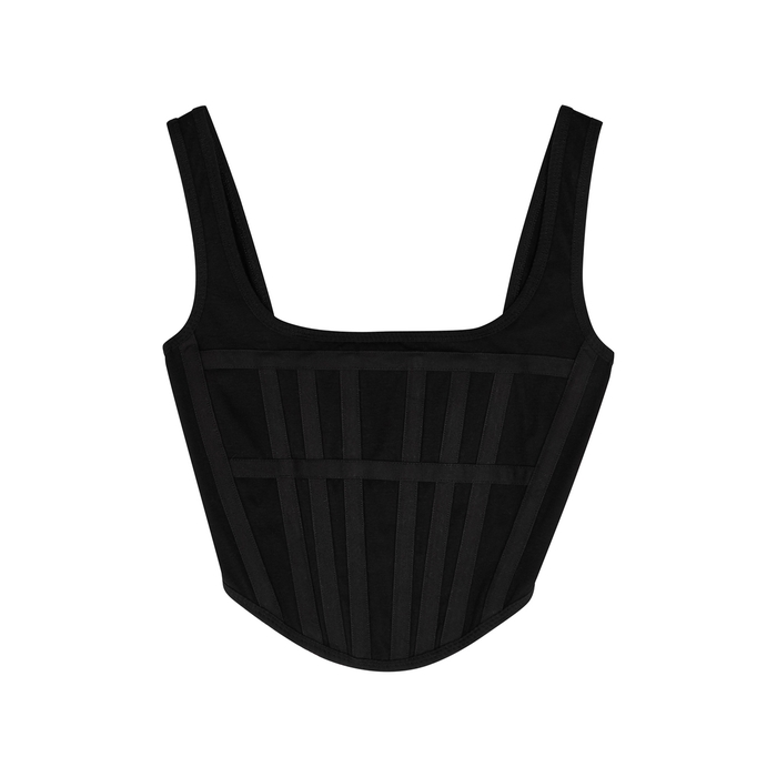 DION LEE BLACK RIBBED JERSEY CORSET TOP,3818062