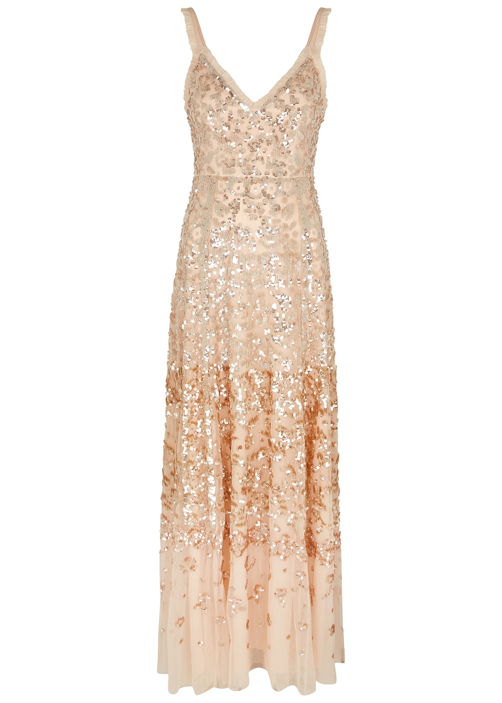 Patchwork sequin-embellished tulle gown