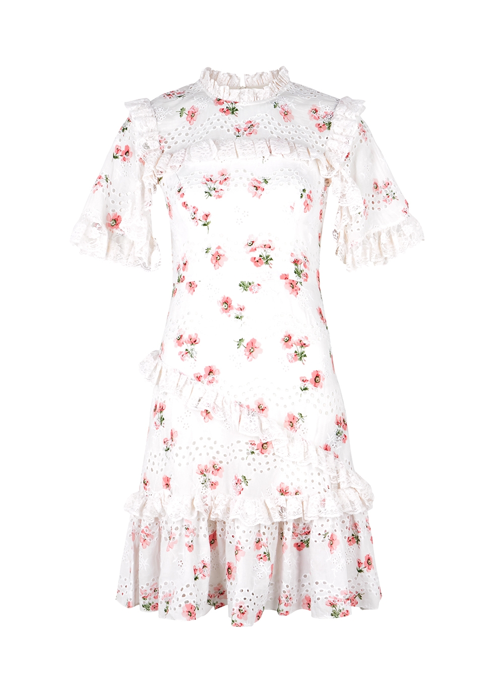 Desert Rose lace-trimmed cotton-blend mini dress