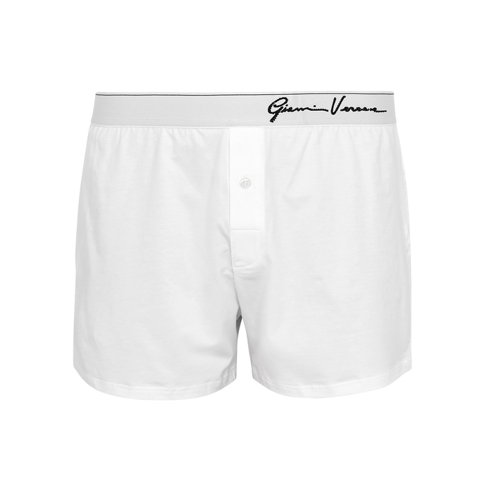 Versace White Embellished Stretch-cotton Boxer Briefs