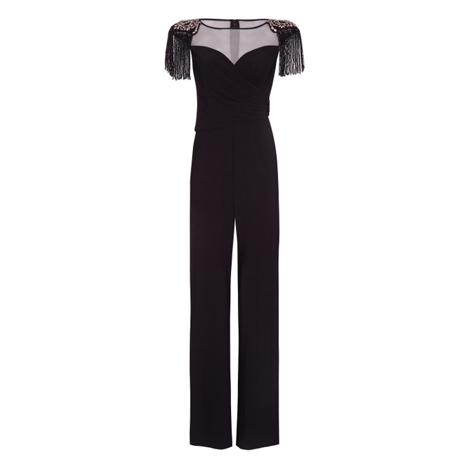 Adrianna Papell Draped Jersey Jumpsuit In Black