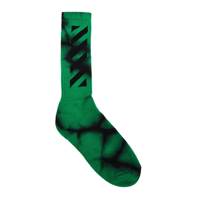 Off-white Diag Tie-dye Cotton-blend Socks In Green