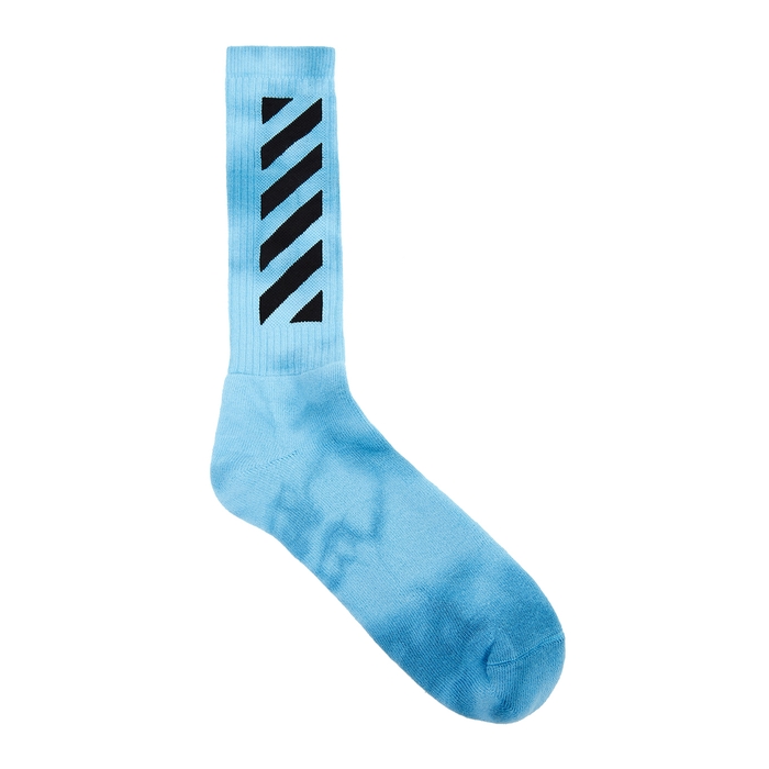 Off-white Diag Tie-dye Cotton-blend Socks In Light Blue