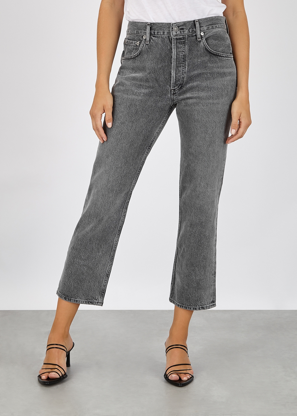 gray straight leg jeans