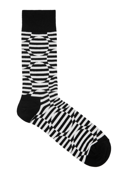 Happy Socks Monochrome Striped Cotton-blend Socks In Black And White
