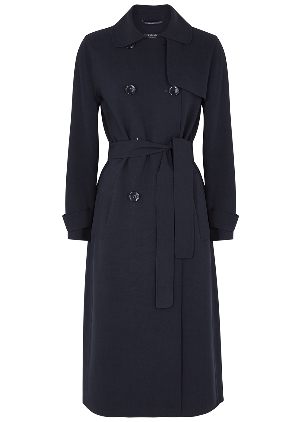 Navy stretch-wool trench coat