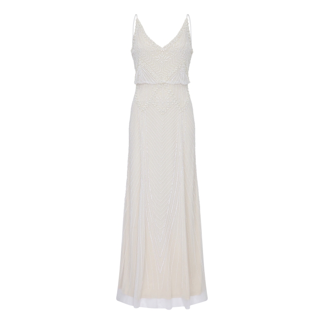 Adrianna Papell Beaded Blouson Gown In Ivory