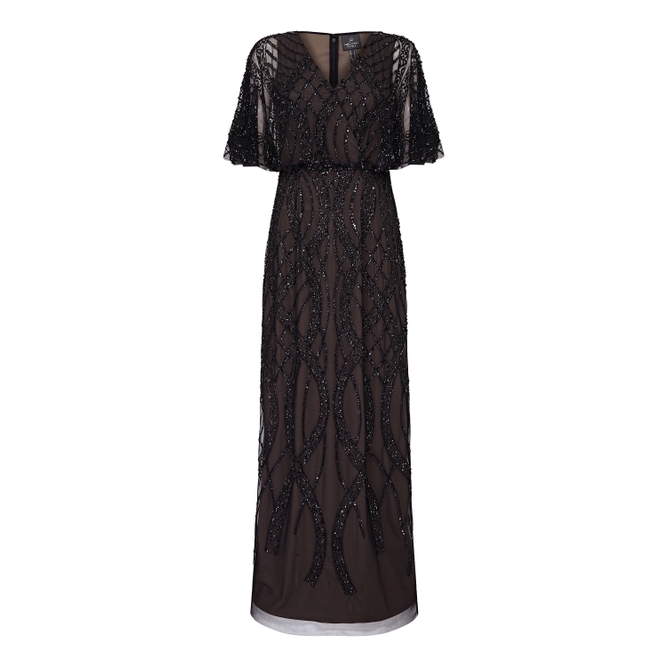 Adrianna Papell Beaded Column Gown In Black