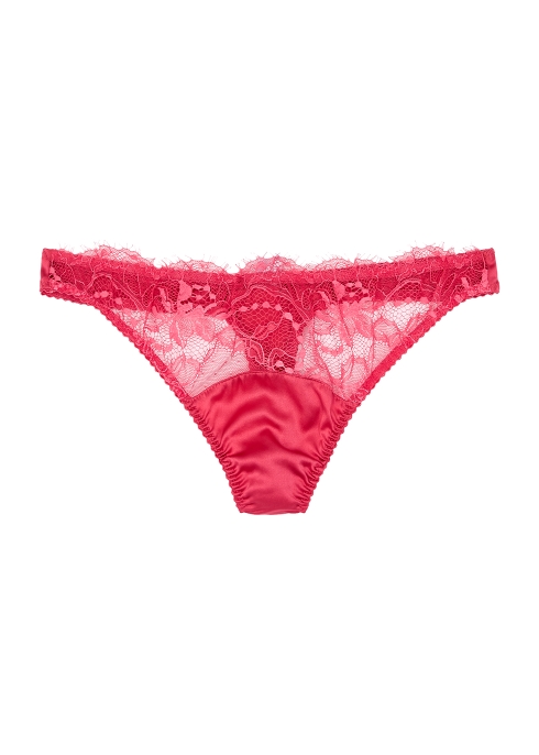 FLEUR OF ENGLAND CAMELLIA PINK LACE THONG,3793876