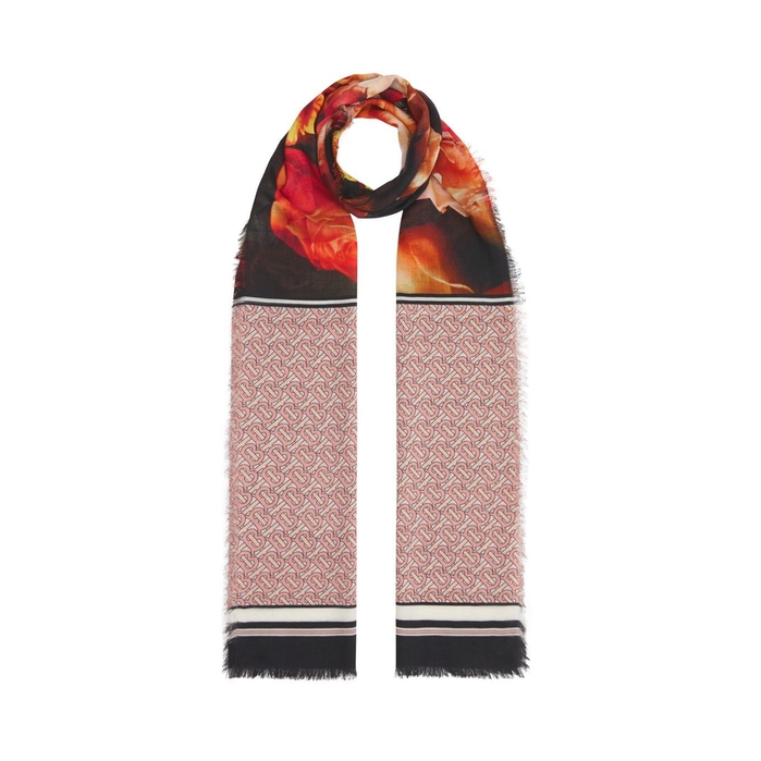 Burberry Pale Copper Pink Monogram Pattern Scarf