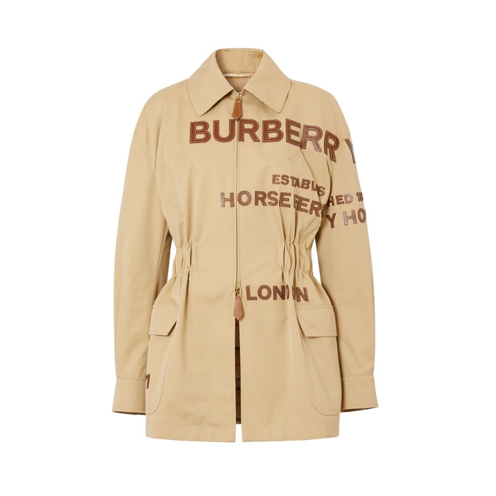 BURBERRY LEATHER HORSEFERRY APPLIQUE COTTON RIDING JACKET,3329930