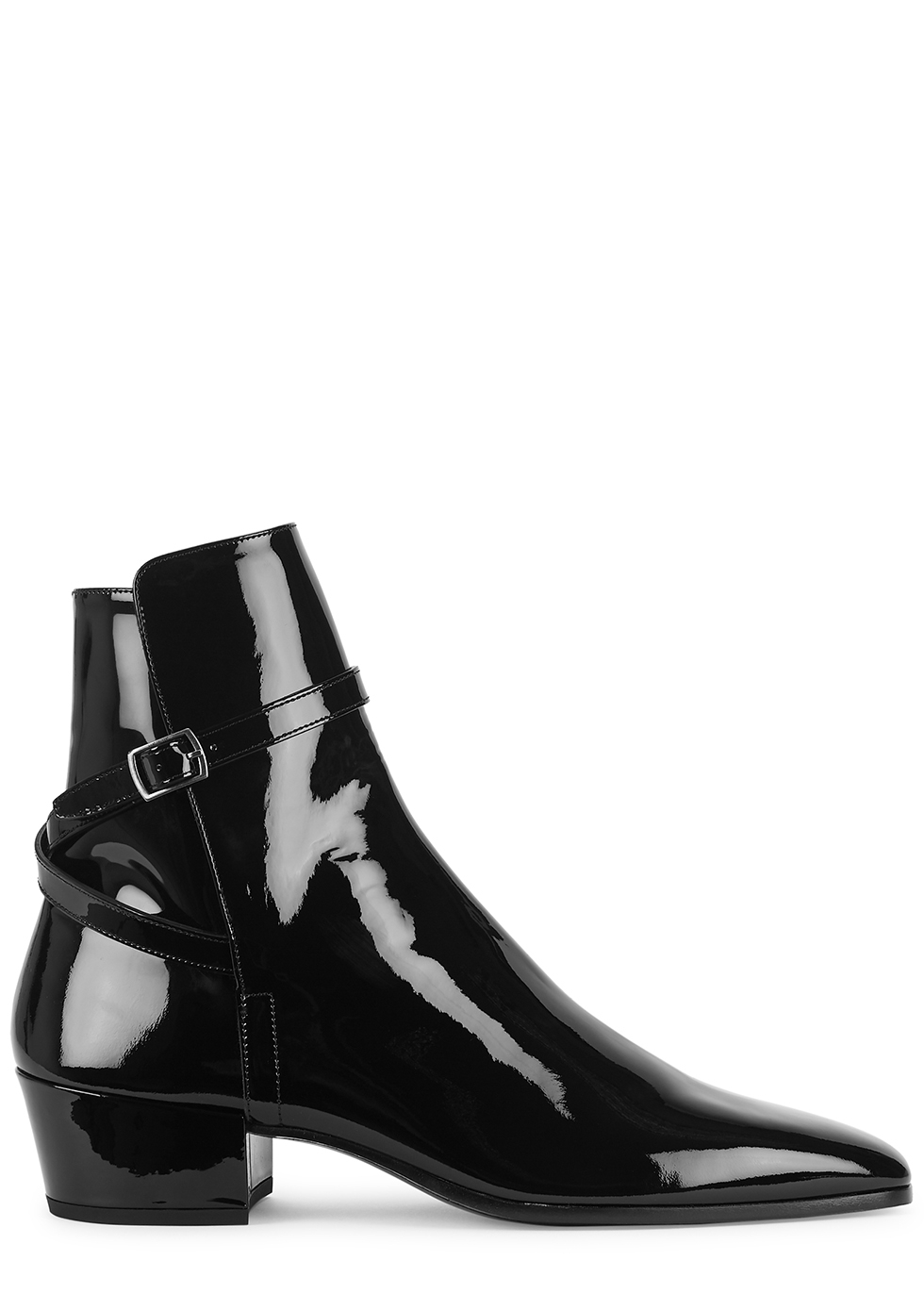 black patent leather chelsea boots