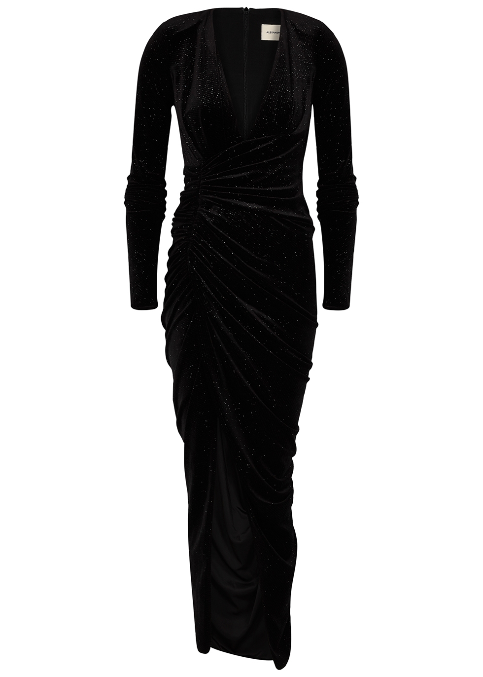 Black glittered stretch-velvet maxi dress