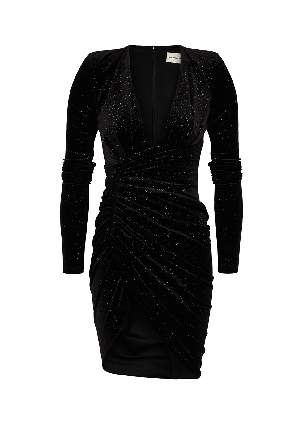 Black glittered stretch-velvet mini dress