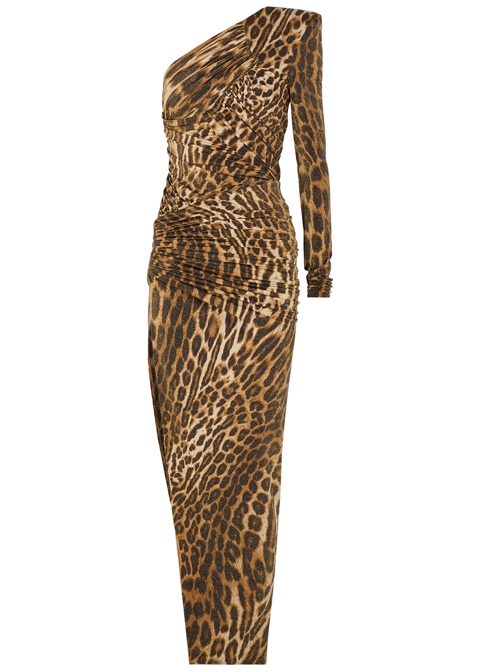 Leopard-print metallic jersey gown