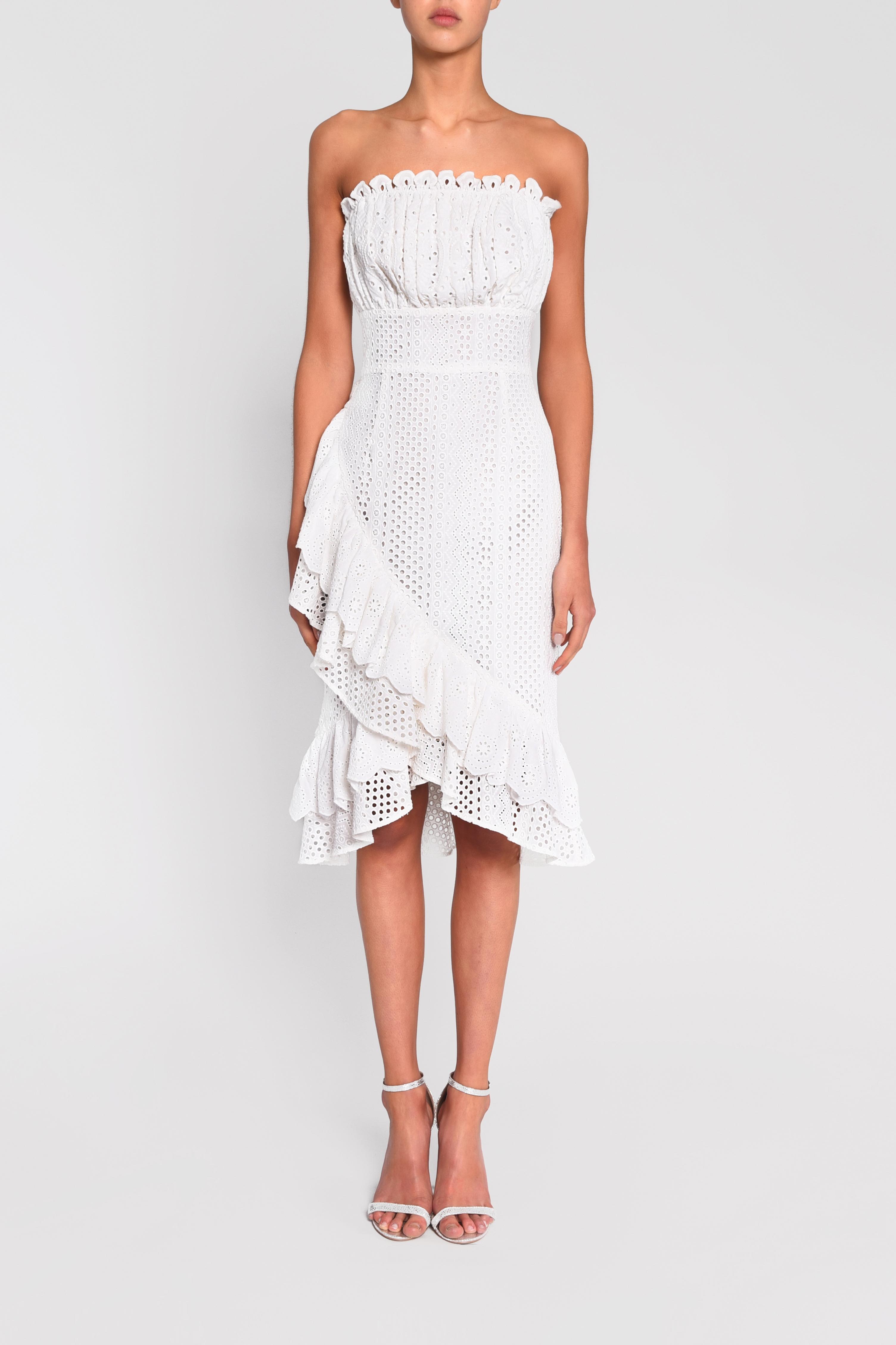 strapless white dress midi