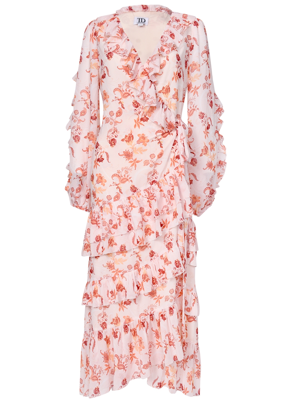 peach floral wrap dress