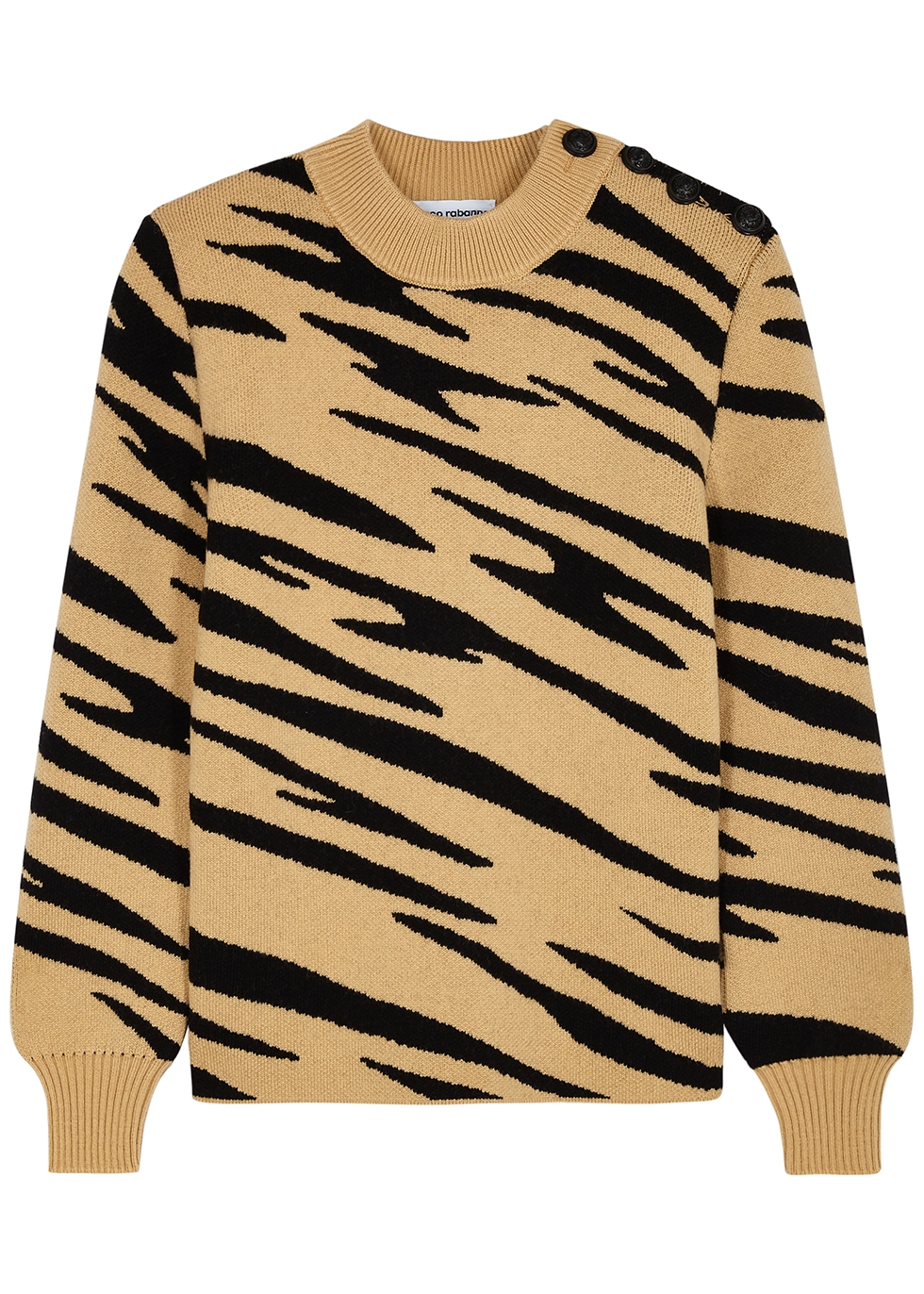Camel tiger-intarsia wool jumper