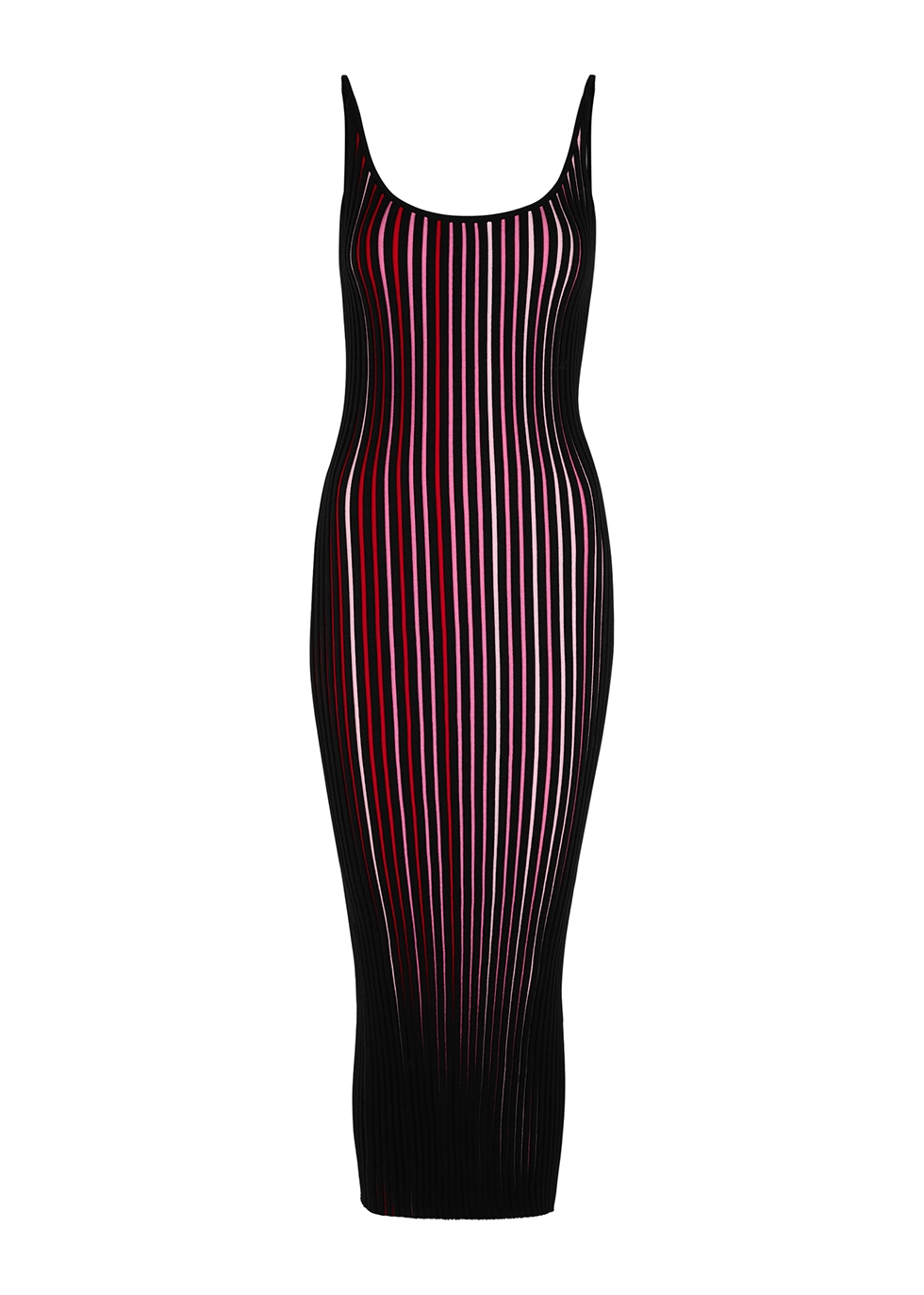 Striped ribbed-knit midi dress