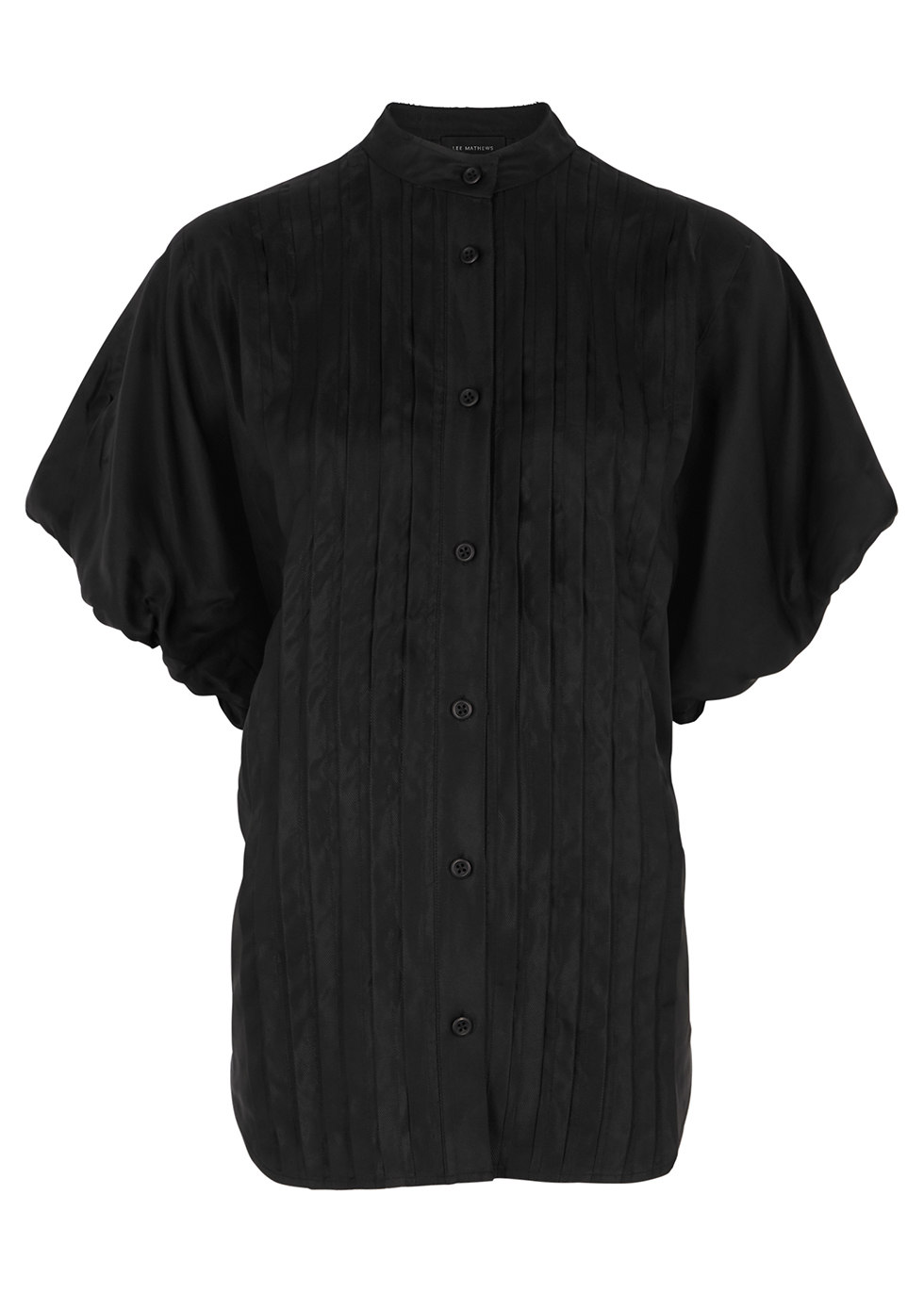 Emiko black pleated satin-twill blouse