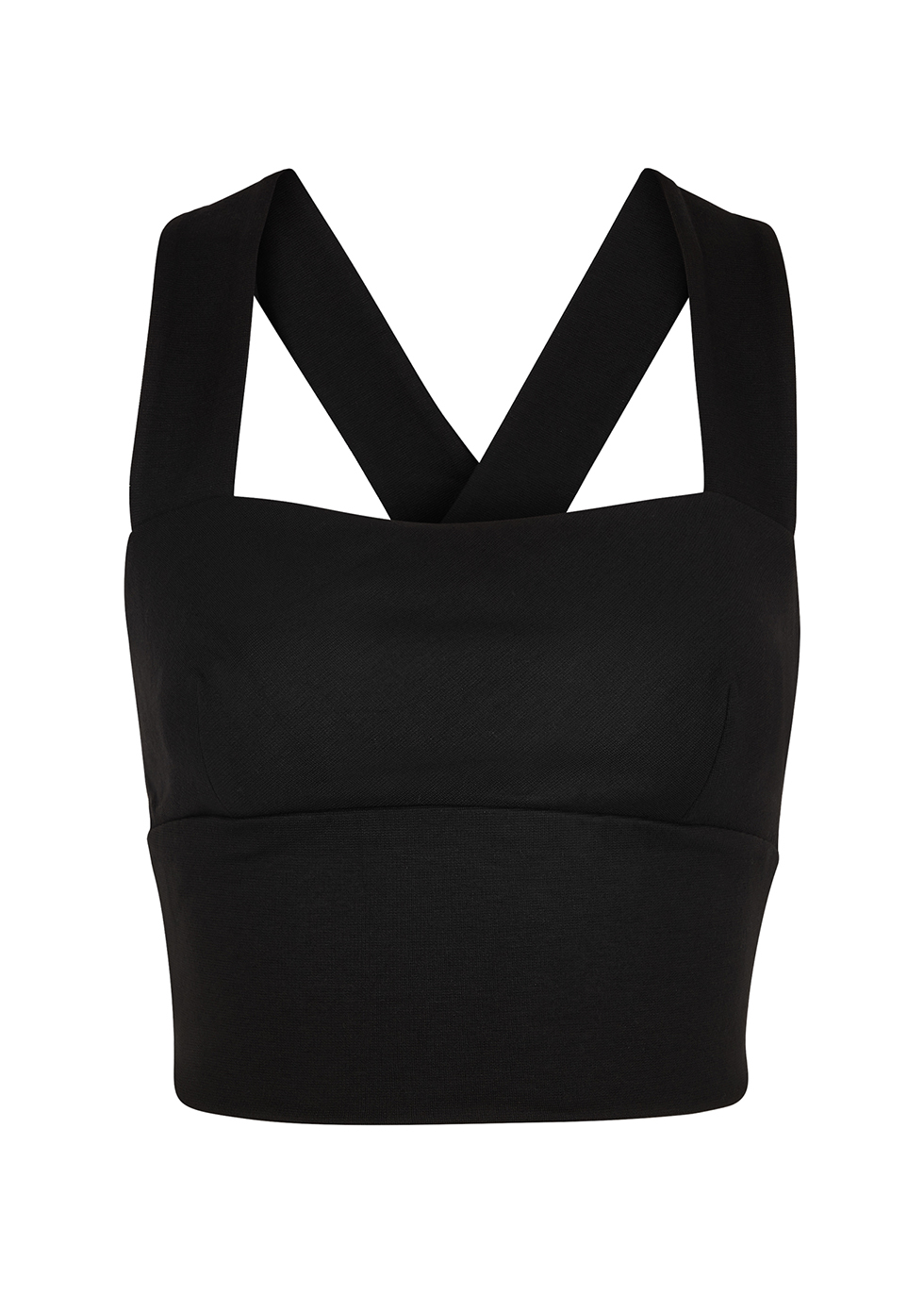Black cropped stretch-jersey top