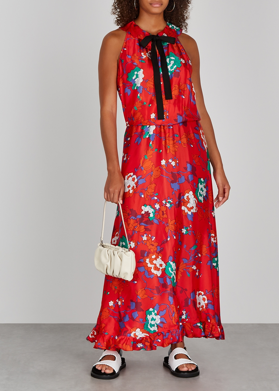red floral casual dress