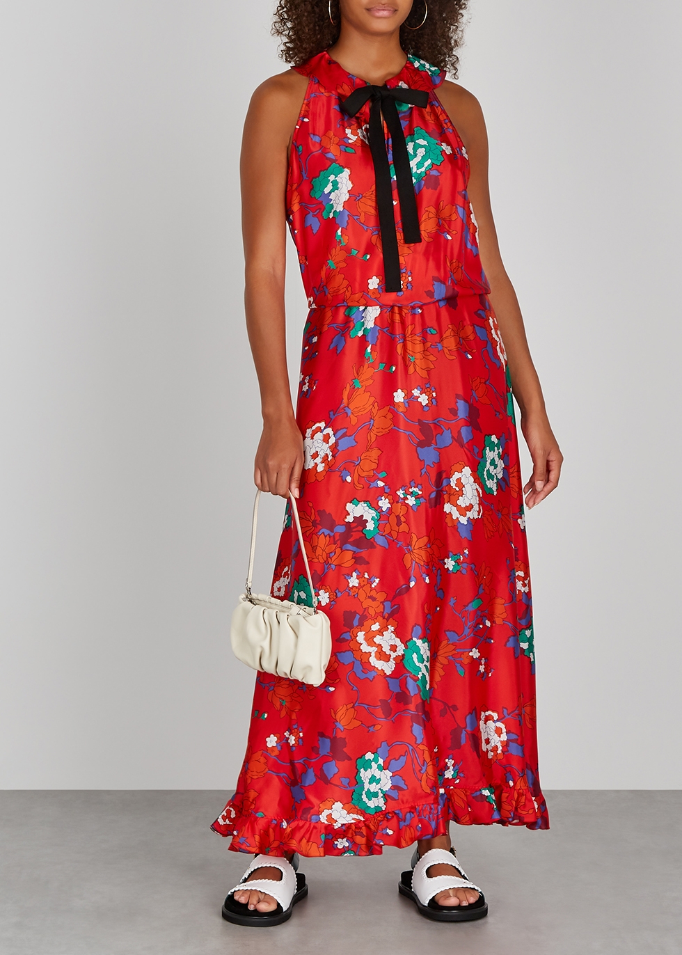 Plan C Red floral-print satin maxi 