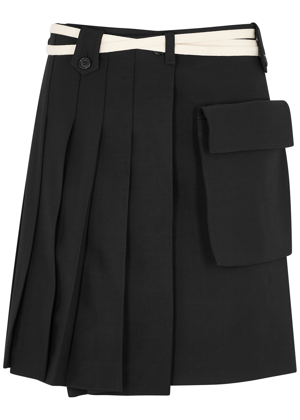 Black pleated wrap mini skirt