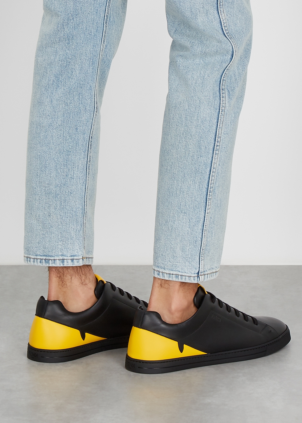 Fendi Black and yellow leather sneakers 