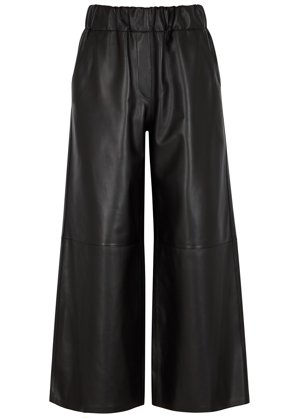 Loewe Black cropped wide-leg leather trousers - Harvey Nichols