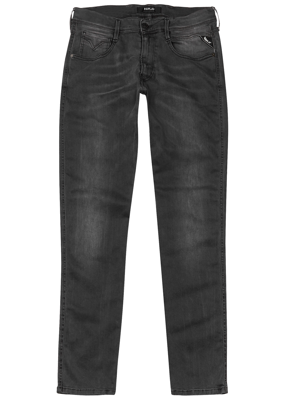 Replay Mens Anbass Hyperflex Jeans in Black Cottonlim Fit