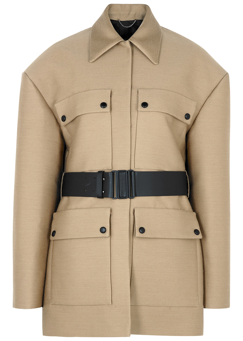 Taupe belted wool-blend jacket