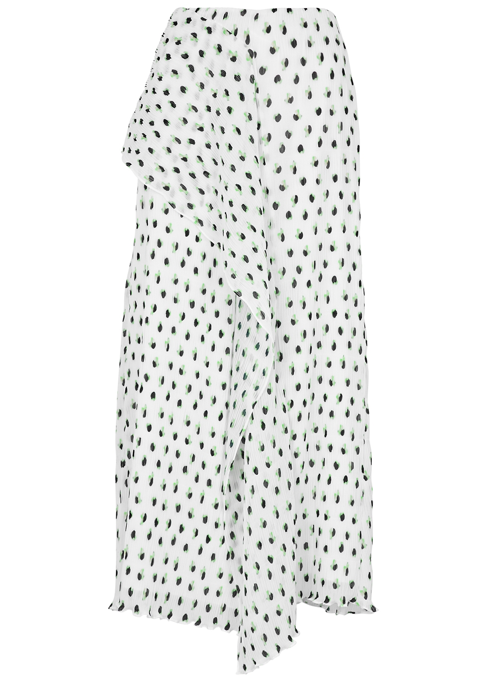 Falun white polka-dot plissé midi skirt