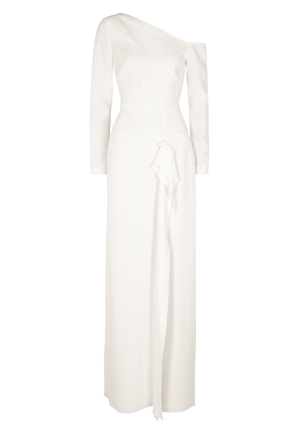 Salona white ruffle-trimmed gown