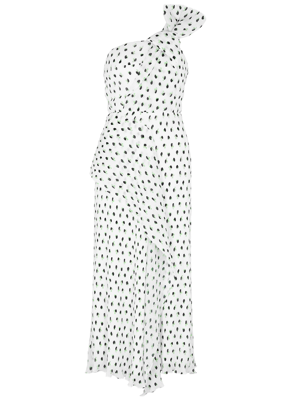 Giza white polka-dot plissé midi dress
