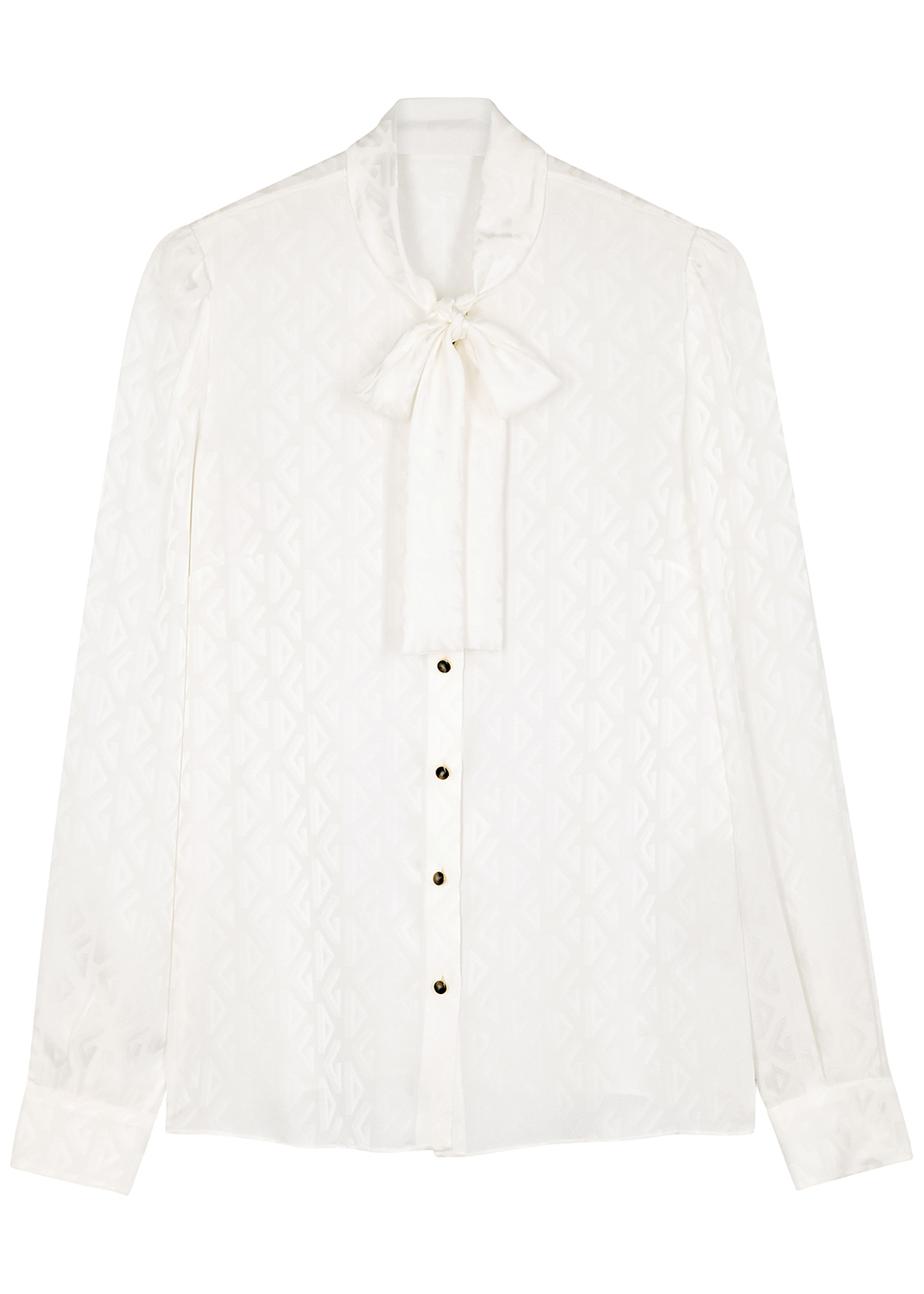 White logo-jacquard silk blouse