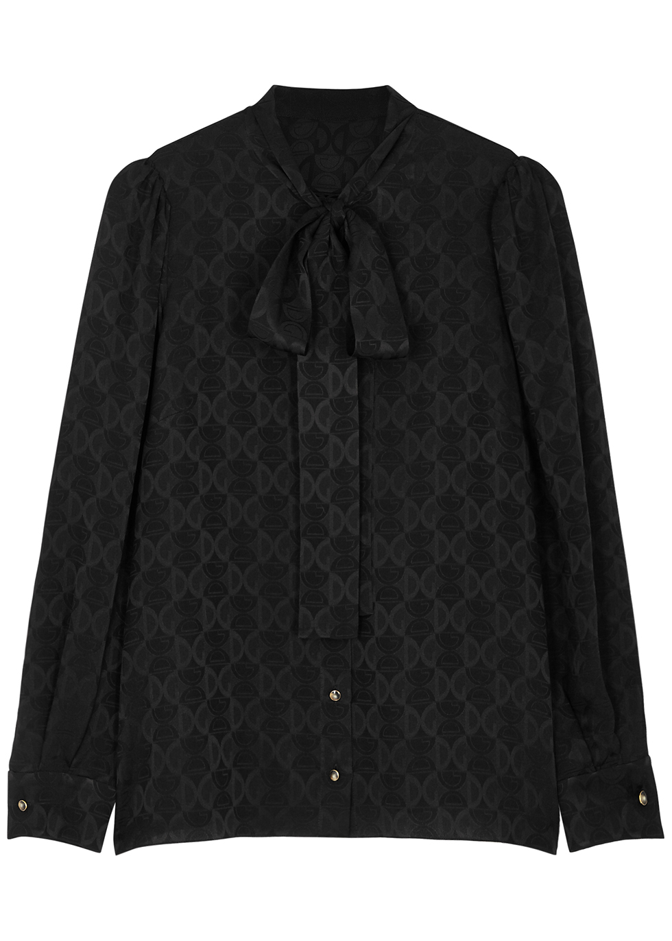 Black logo-jacquard silk blouse