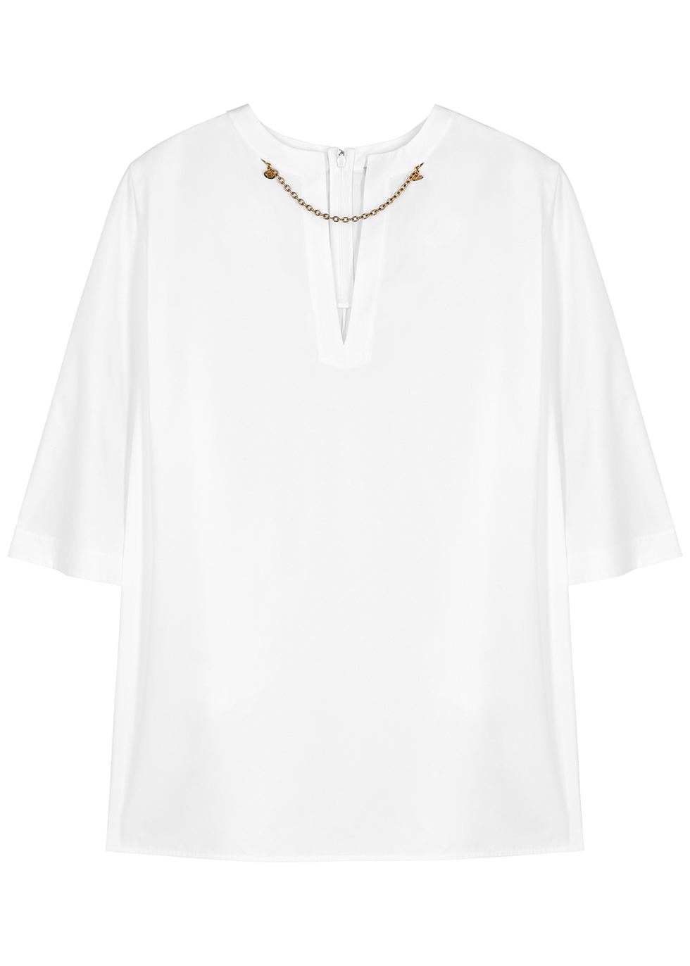 White chain-embellished cotton top