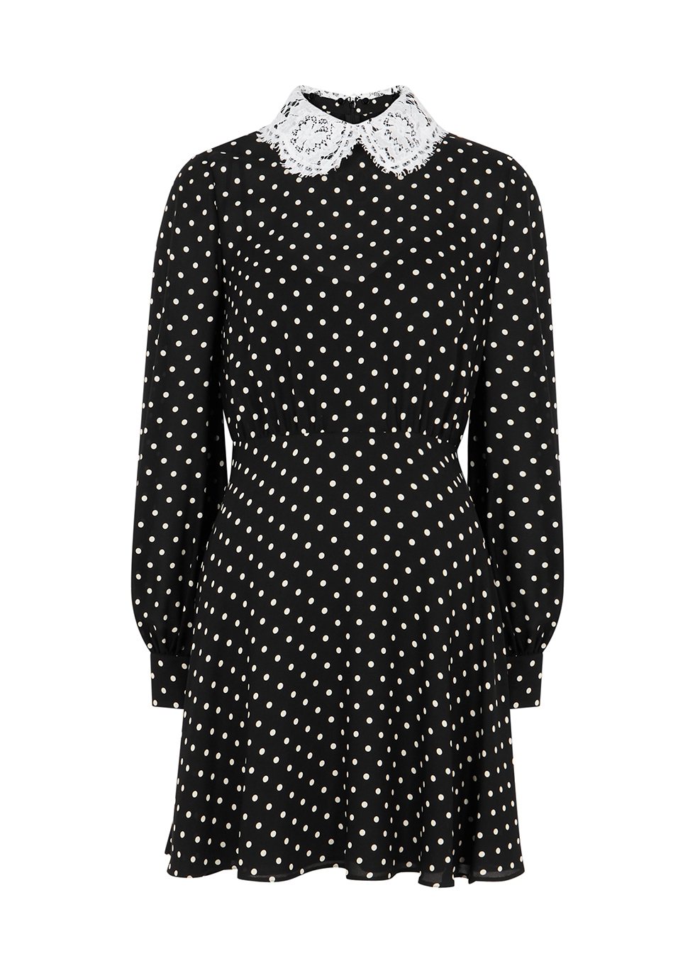 Black polka-dot georgette mini dress