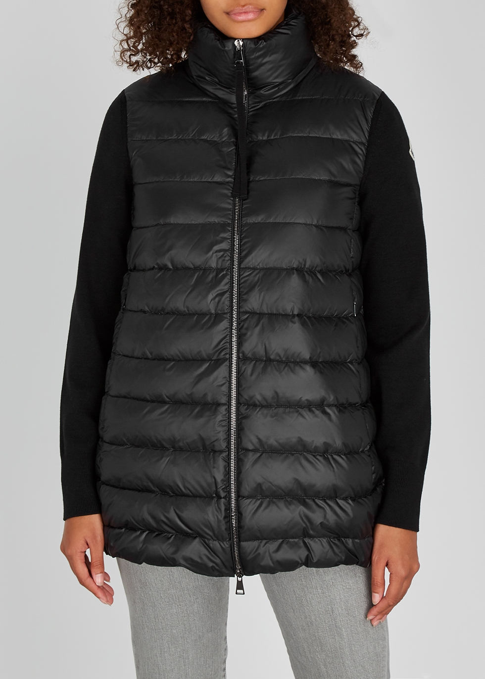 Moncler Black quilted shell and jersey 