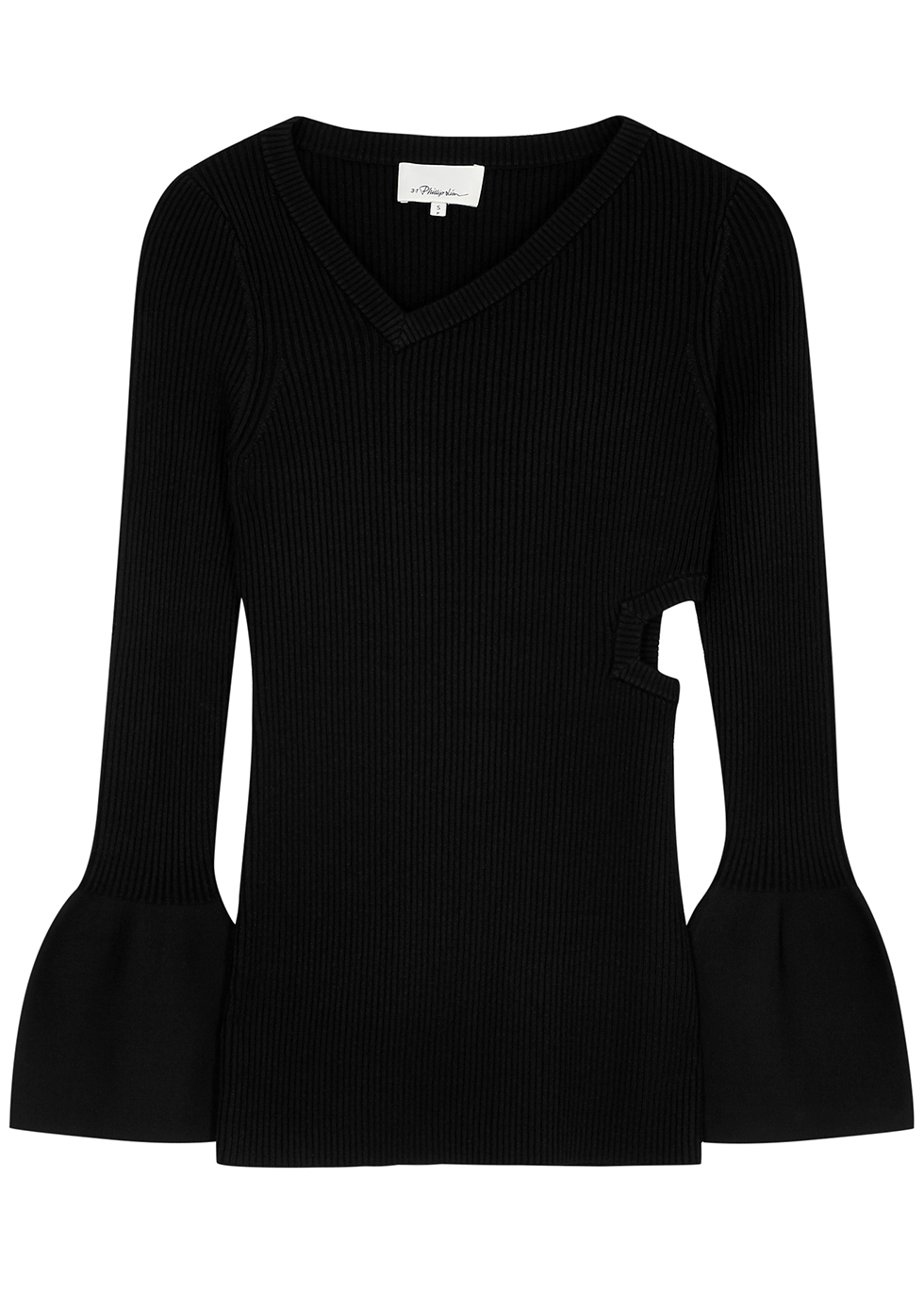Black cut-out ribbed-knit jumper