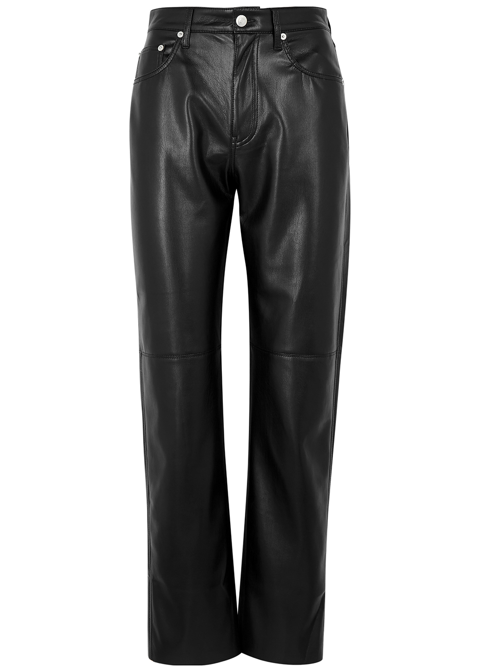 Womens Real Leather High Waisted Trousers Pants