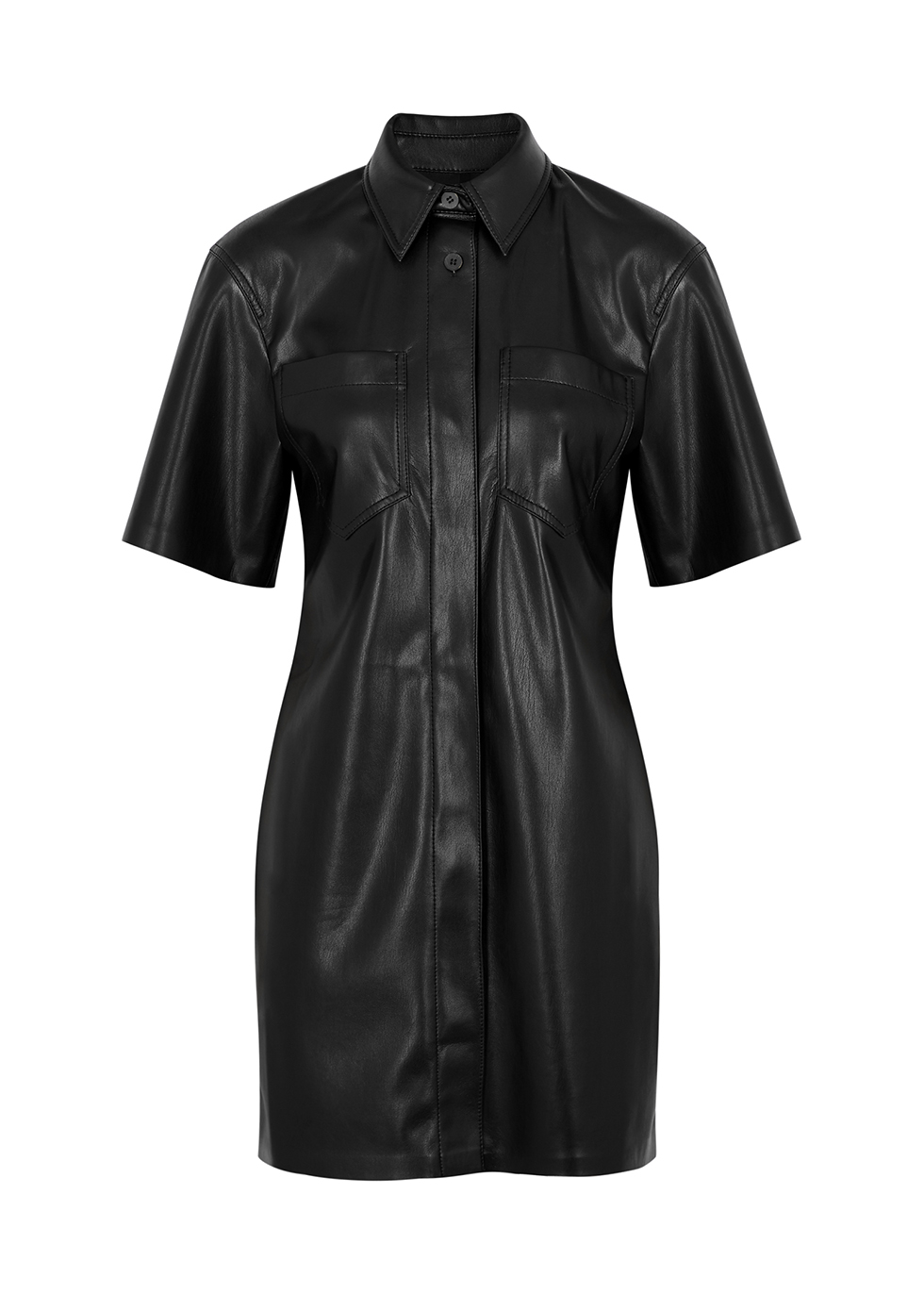 Berto black faux leather shirt dress