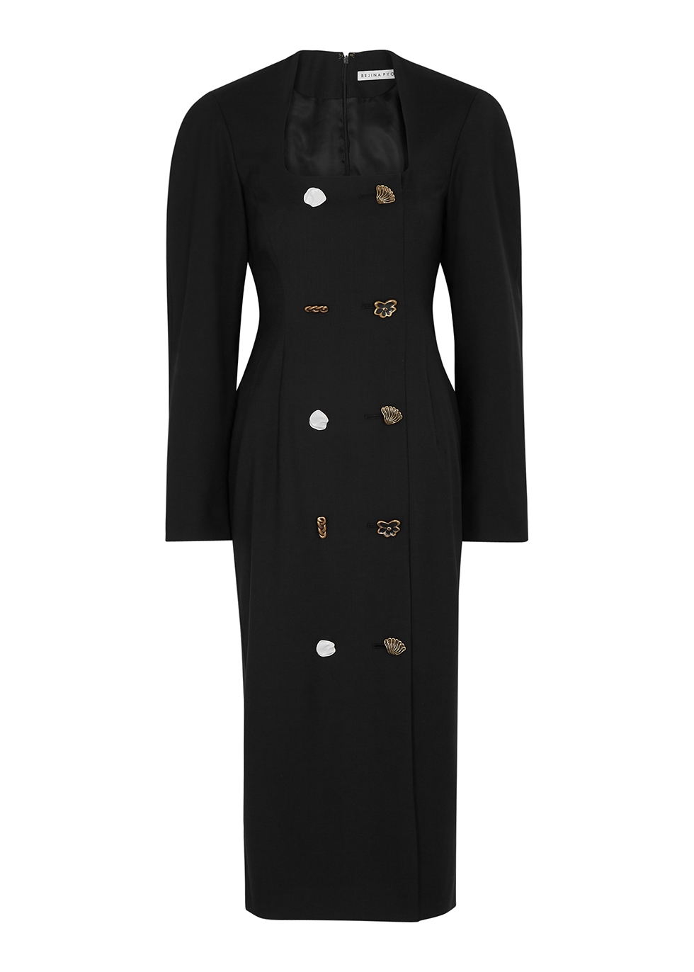 Camilla black wool-blend midi dress
