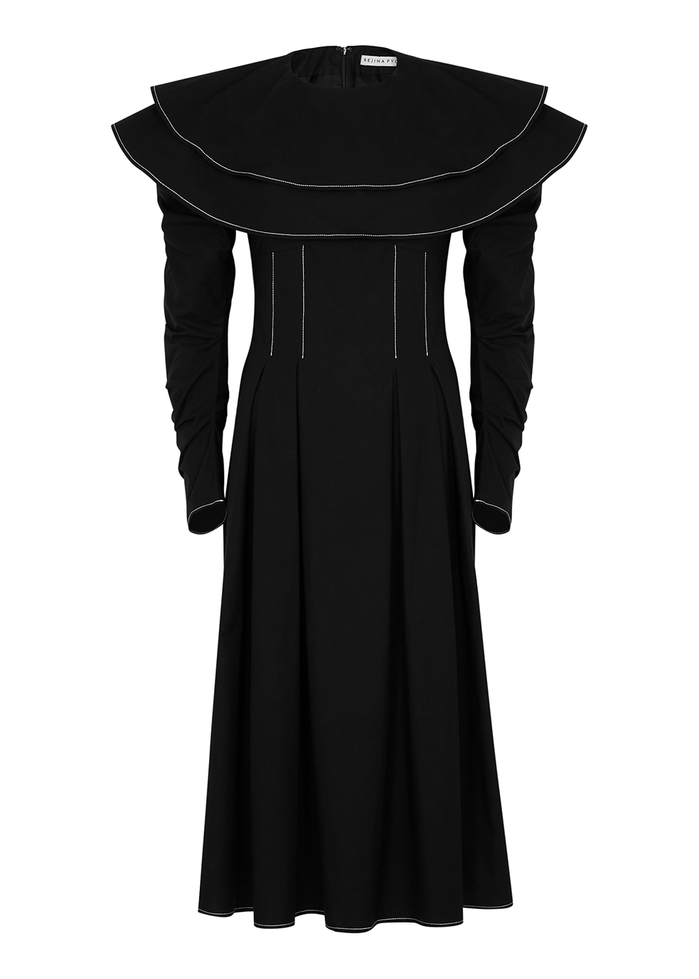 Faye black ruffled cotton midi dress