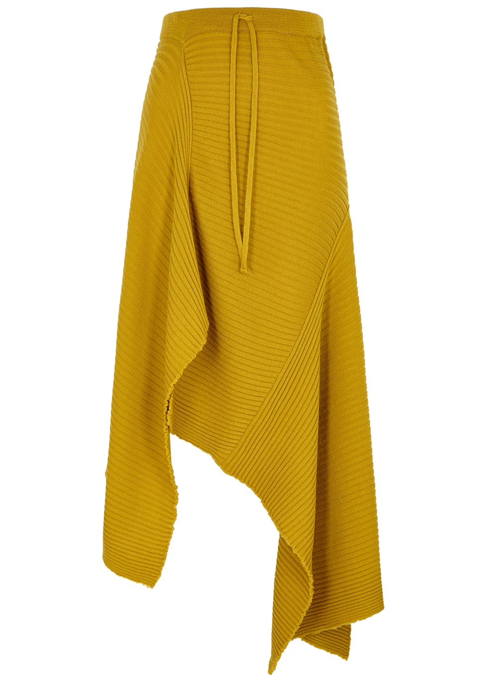 Mustard draped merino wool midi skirt