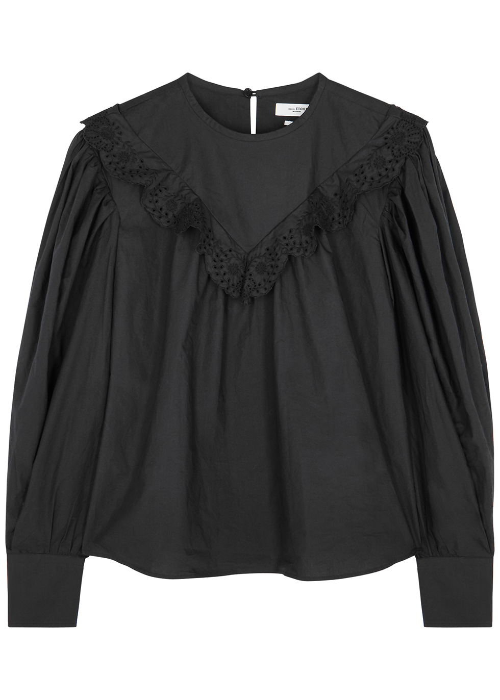 Ounissa black ruffle-trimmed cotton blouse