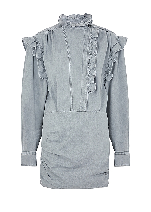 Greta grey ruffle-trimmed denim mini dress - Isabel Marant Étoile