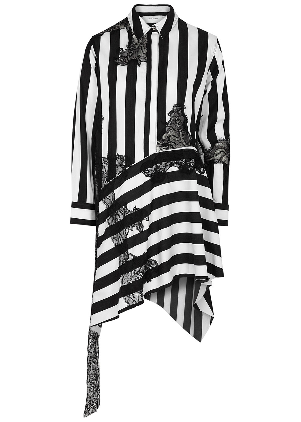Striped appliquéd cotton shirt dress