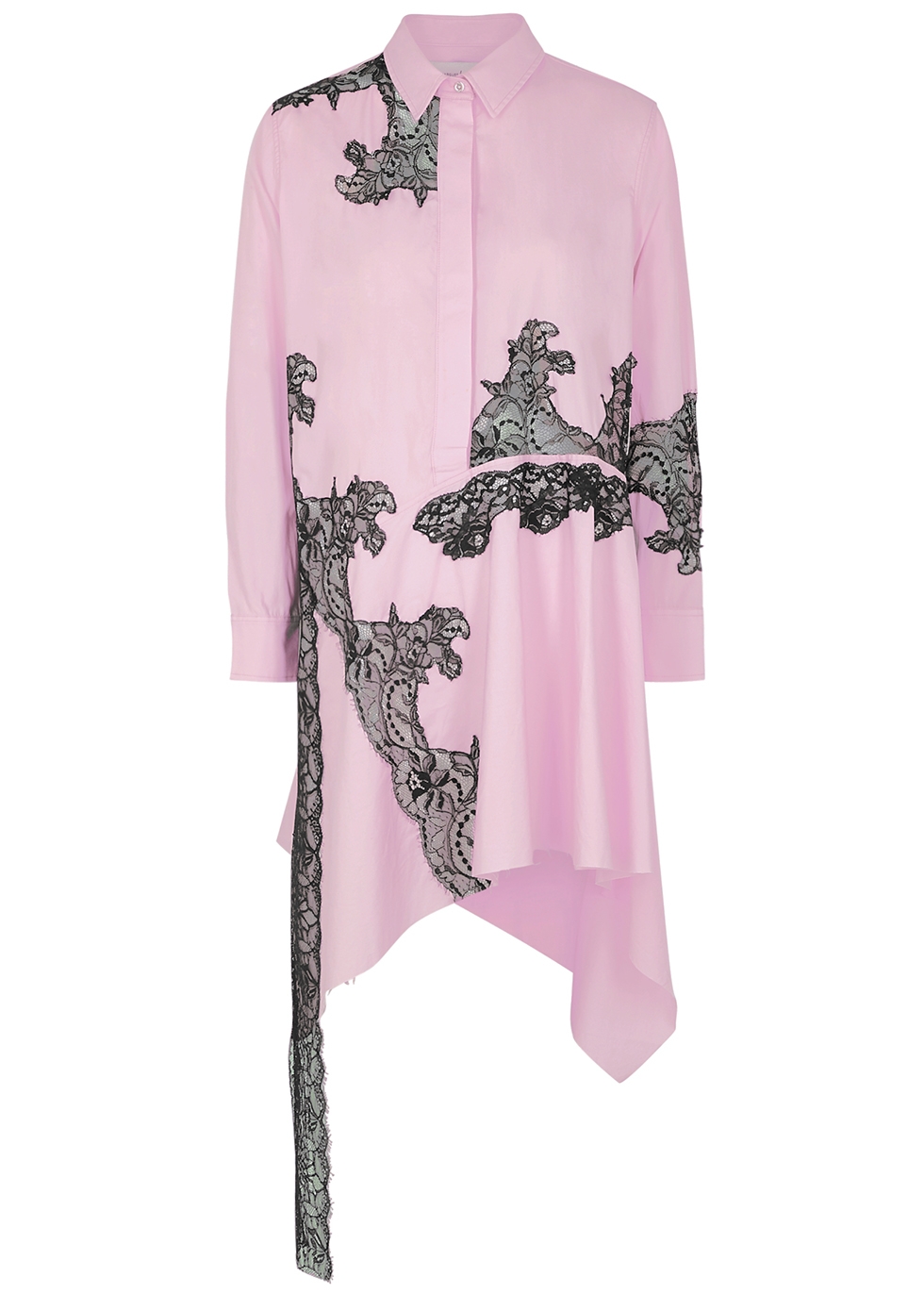 Pink lace-appliquéd cotton shirt dress